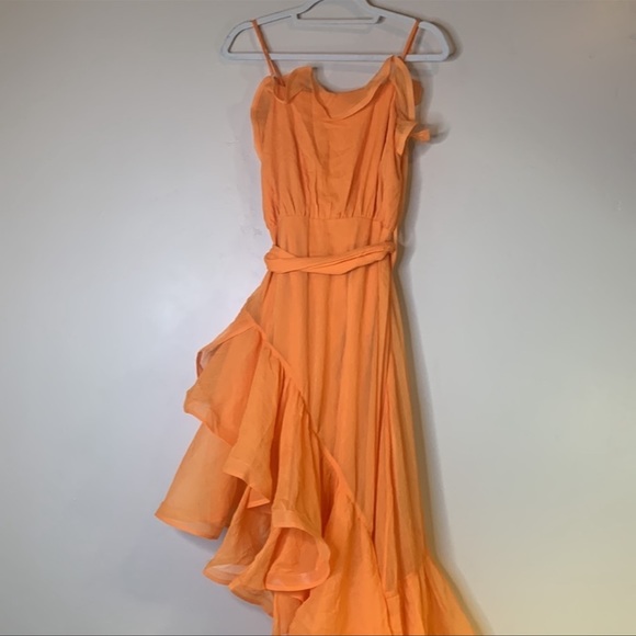Elliate Maldives Ruffle Asymmetric Maxi Dress in Mango | Tangerine - Picture 9 of 12